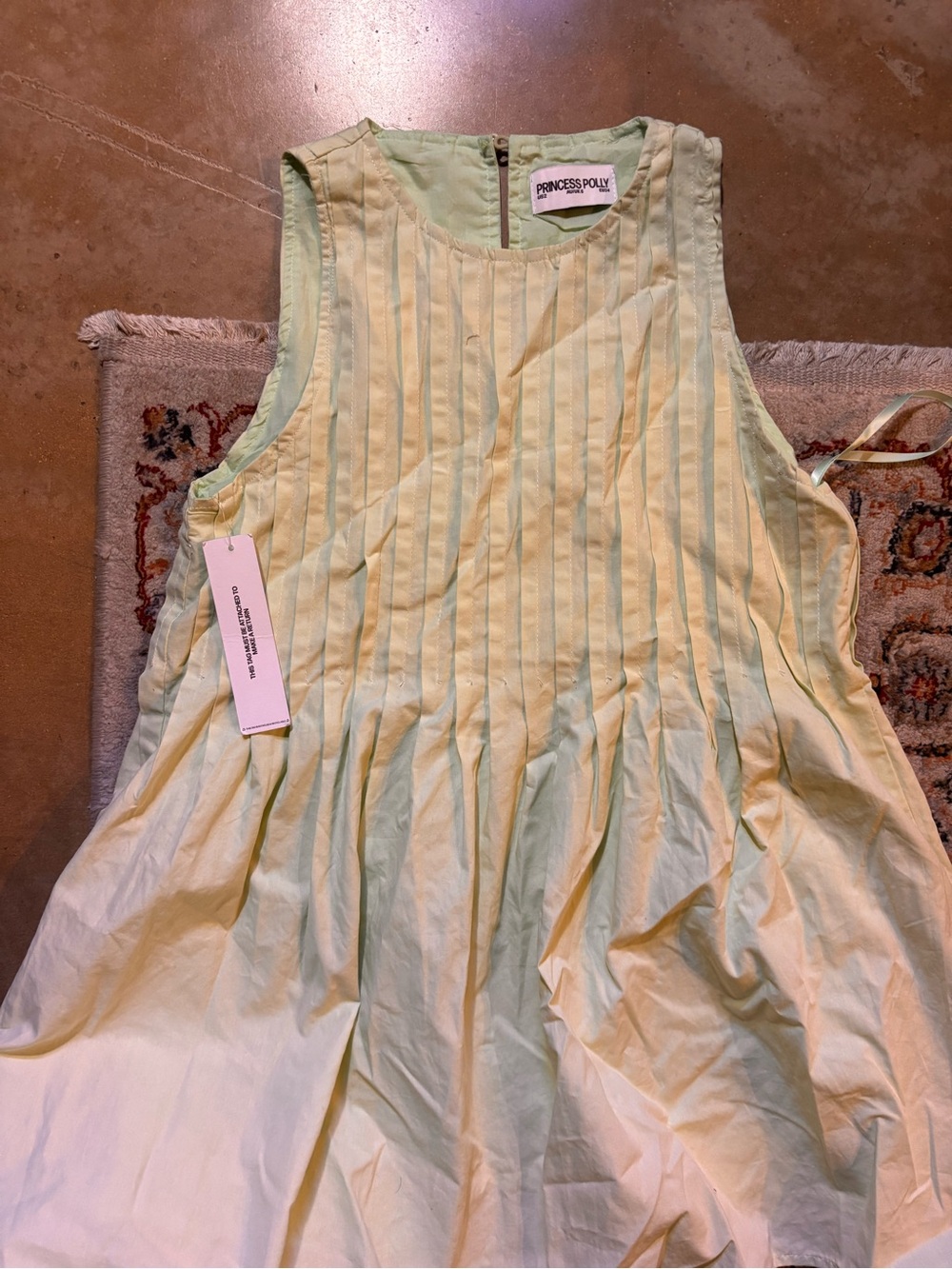 Princess Polly Girls' Pale Yellow Pleated Cotton Dress